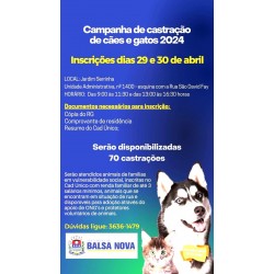 Campanha de castração de cães e gatos é realizada em Balsa Nova
